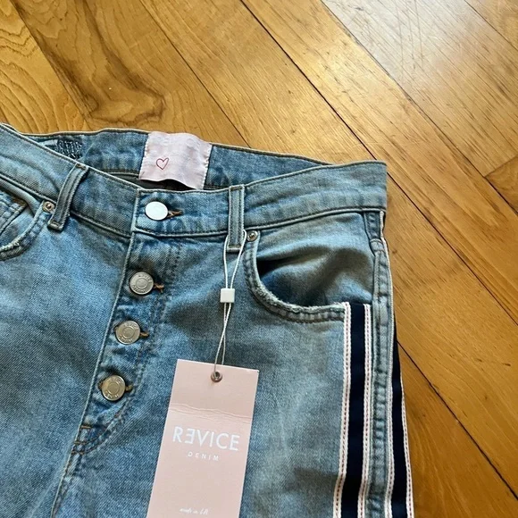 NWOT: REVICE Jeans with Black and White Stripes - Picture 3 of 7